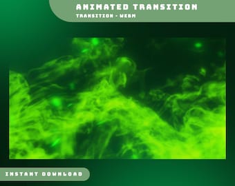 May include: Abstract animated transition with green smoke-like shapes and glowing green particles.  The text "ANIMATED TRANSITION" and "TRANSITION - WEBM" is at the top of the image. The text "INSTANT DOWNLOAD" is at the bottom of the image.