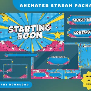 Bubble Pop animierte Stream Overlay Paket, Pop Art Overlay, Etsy Streamer Kit, Niedliche Vtuber Overlay, Comic-Stil Overlay, YouTube Overlay