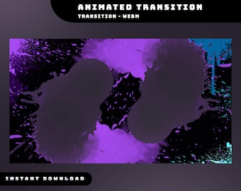 Cyber Splash Animated Stream Stinger Transition Overlay Package, Blue Purple Overlay, Neon Vtuber, Grunge Twitch, Splash Stream Overlay