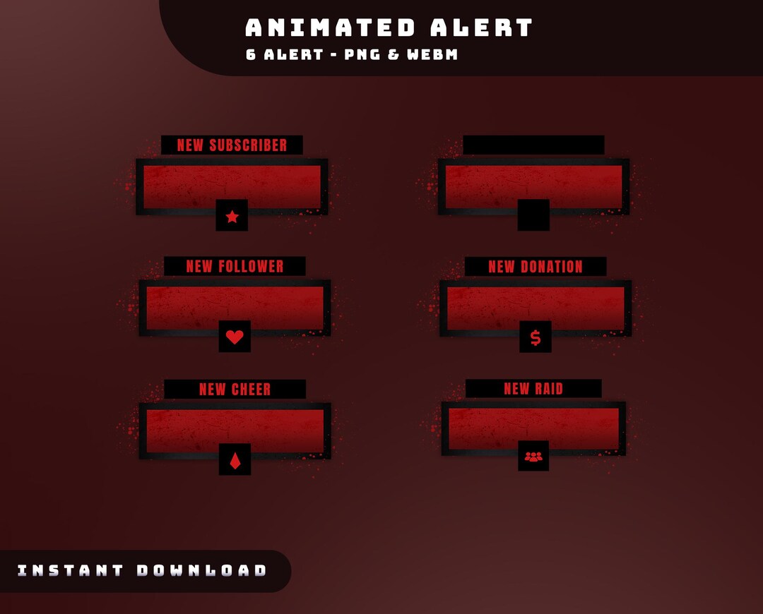 Blood Stain Animated Stream Alert Overlay Package, Red Black Alert ...