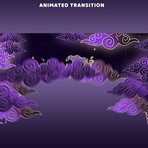 Glimmering Mystic Animated Stream Stinger Transition Overlay Package, OBS Streamlab Ready Setup, Cloud Motion Transition, Night Sky Design