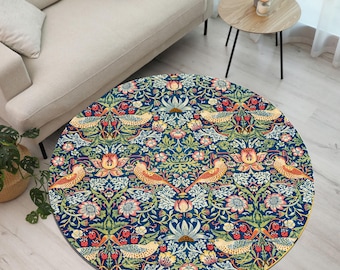 Floral Bird Round Rug |Eco-Friendly Bamboo Home Decor Rug