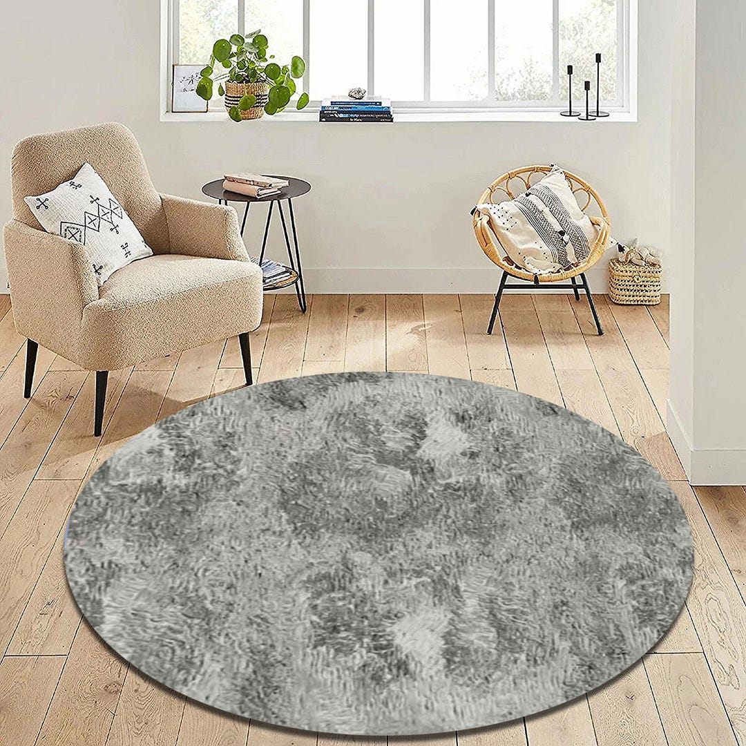 Gray Round Bamboo Rug: Soft Textured, Non-slip, Machine Washable - Etsy