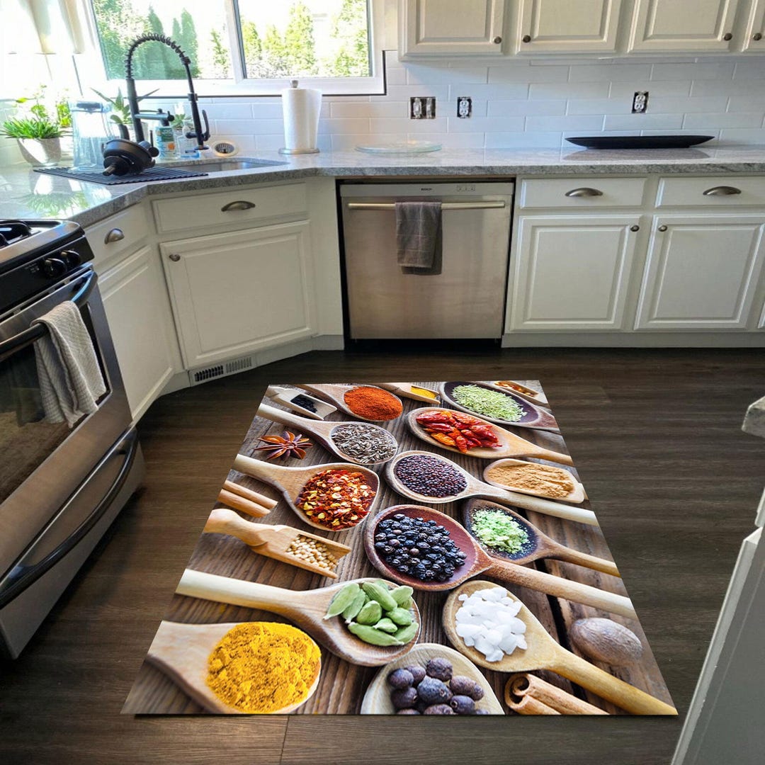 Design Kitchen Rug, Kitchen Spices Rug, Decorative Kitchen Rug, Rug ...