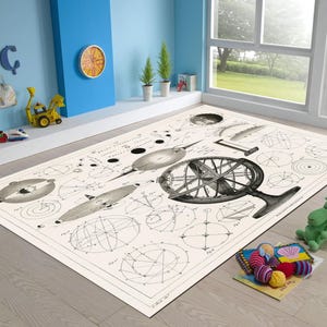 Vintage Astronomie Teppich - Bolder-Atlas von Brockhaus 1849, Astrologische Sphären Bambus Teppich, Wissenschaft & Kinderzimmer Themen Dekor, Digital gedruckter Teppich