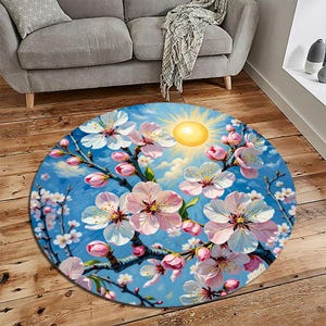 Japanese inspired rug,Spring themed digital print reflecting Japanese aesthetics,Meditation areas,Minimalist Japanese style home decoration