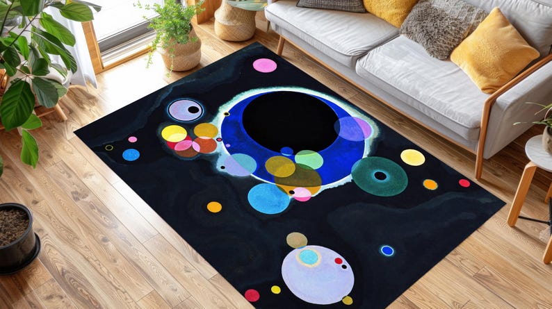 Kandiski Rug Kandinsky Rug: Abstract Circles Art, Modern Bamboo Area Rug - Etsy