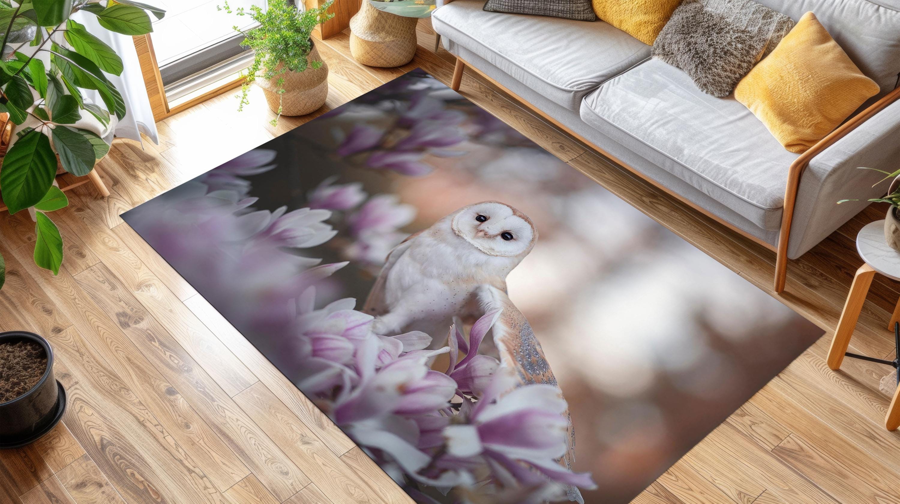 Barn Owl Area Rug: Floral Bamboo Accent Rug