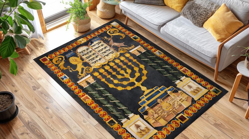 Judaica Rug Menorah Prayer Rug: Jewish Art, Soft Hebrew Rug - Etsy