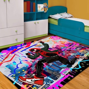 Superhero Rug, Boy&#39;s Room Rug, Playroom Rug, Spider-Man Rug, Bamboo Rug, Kids Room Decor, Birthday Gift, Gift for Him, Kids Room,home decor
