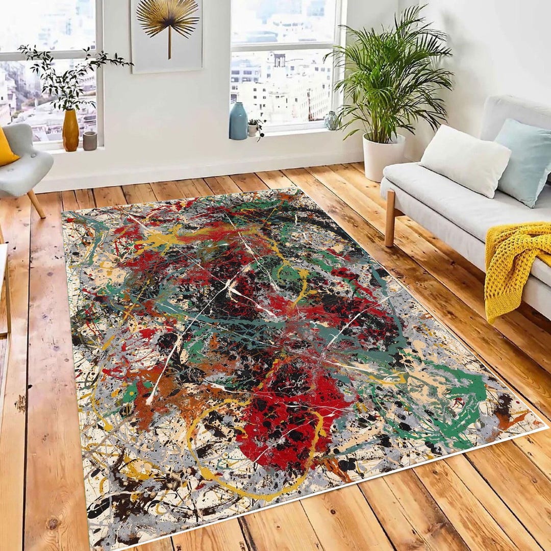 Plastic Abstract Rug Abstract Art Rug, Pollock Inspired, Modern Bamboo Rug - Etsy