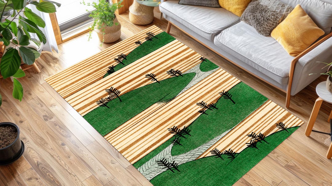 Minimalist Landscape,japanese Style Scenic Rug, Modern Earth Tone Rug ...