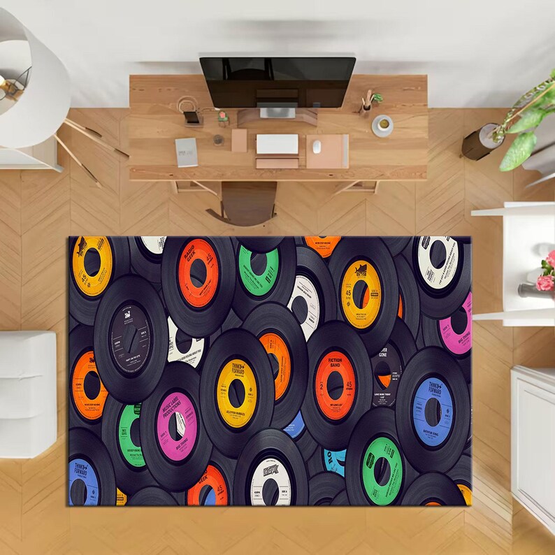 Retro Vinyl Record Patterned Rug - Music Room Decor - Etsy