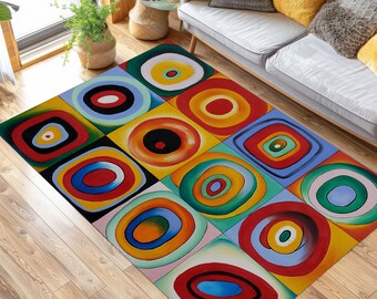 Tappeto Astratto Stile Kandinsky - Per Soggiorno, 120x210 Cm, Antiscivolo, Lavabile