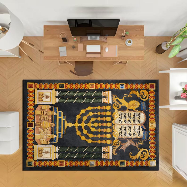 Judaica Rug Menorah Prayer Rug: Jewish Art, Soft Hebrew Rug - Etsy