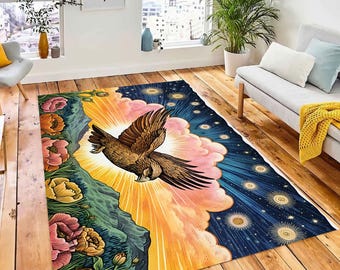 Teppich mit Blumenmuster: Buntes botanisches Design, rutschfester Bambusteppich