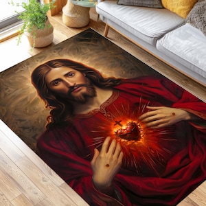 Sacred Heart of Jesus, Sacred Heart of Jesus patterned digital printed rug, Jesus Christ Sacred Heart Religious Print, Jesus rug Art Print