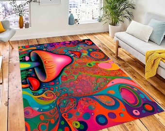 Tappeto psichedelico a forma di fungo: arte da pavimento psichedelica, boho e hippie