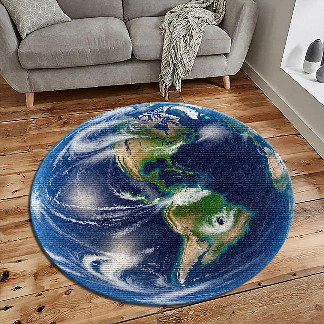 Round Earth Map Rug, NASA Satellite Image, Large World Map Decor - Etsy