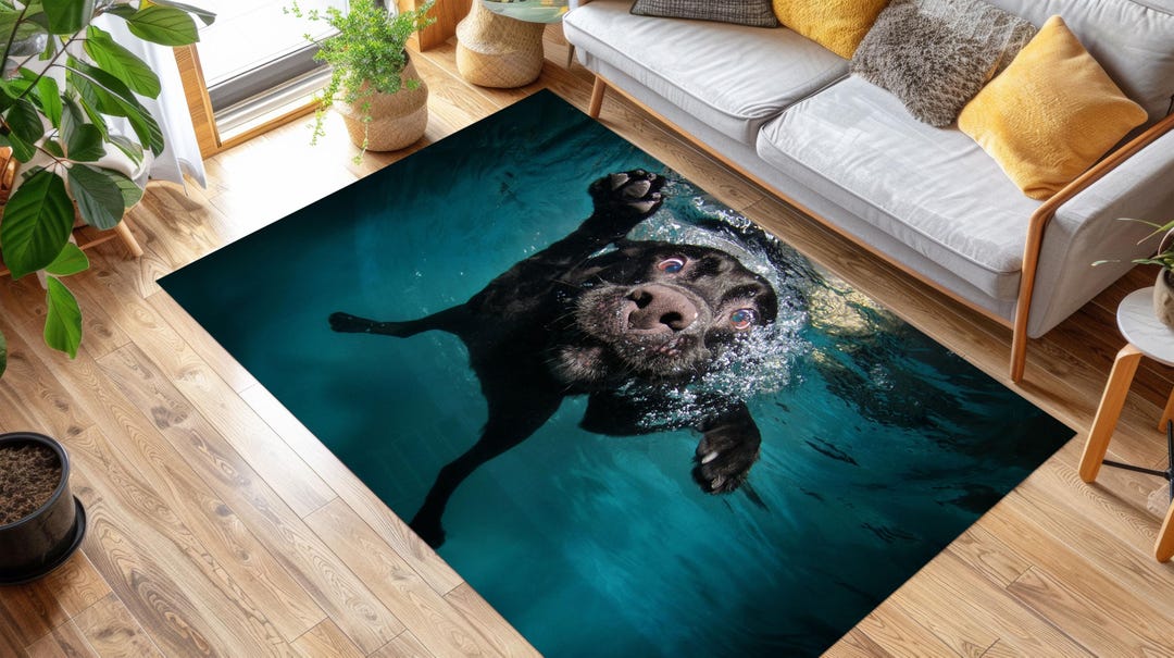 Labrador Dog Print Rug: Coastal Beach Art, Machine Washable - Etsy