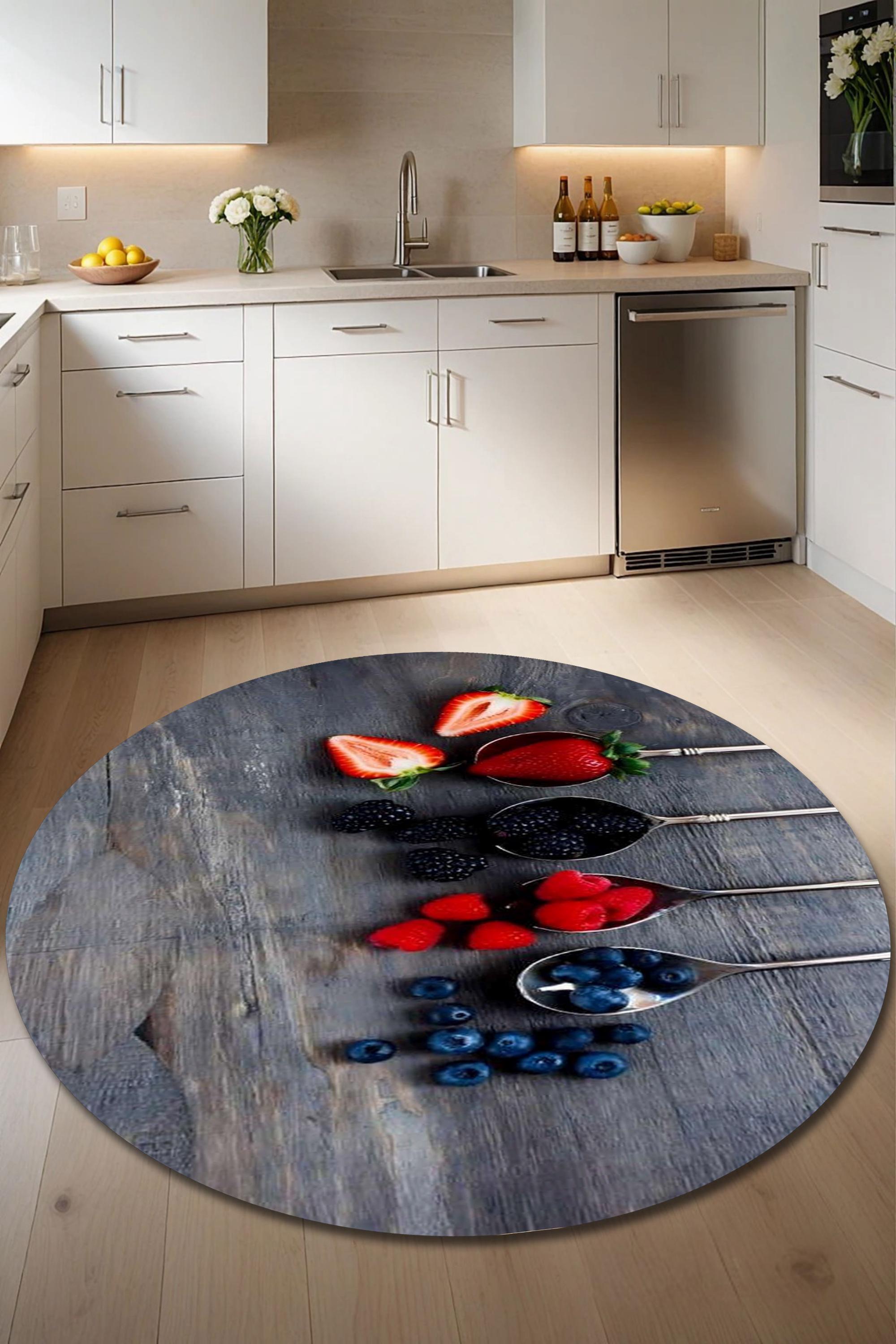 Fruit Border Rug Tropical Fruits Round Kitchen Rug: Antibacterial Non-slip Base - Etsy