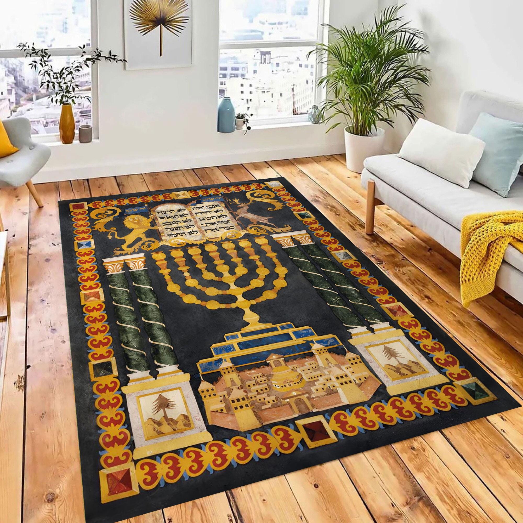Judaica Rug Menorah Prayer Rug: Jewish Art, Soft Hebrew Rug - Etsy