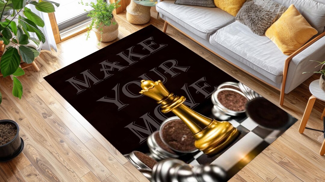 Golden Queen Chess Rug, Motivational “make Your Move” Print, Strategy ...