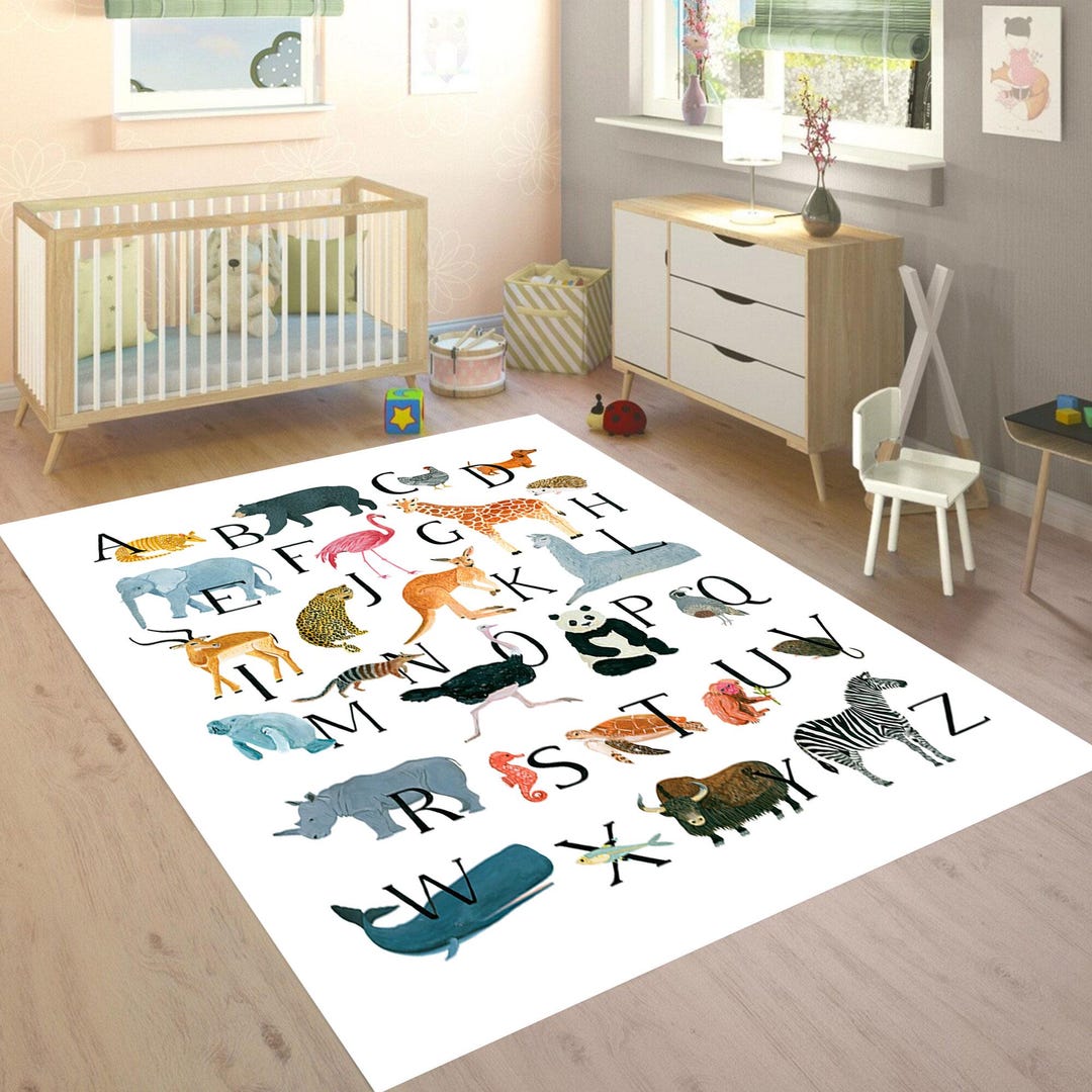Animal Abc Rug Alphabet Zoo Rug: Kids Education, Non-slip Bamboo Rug - Etsy