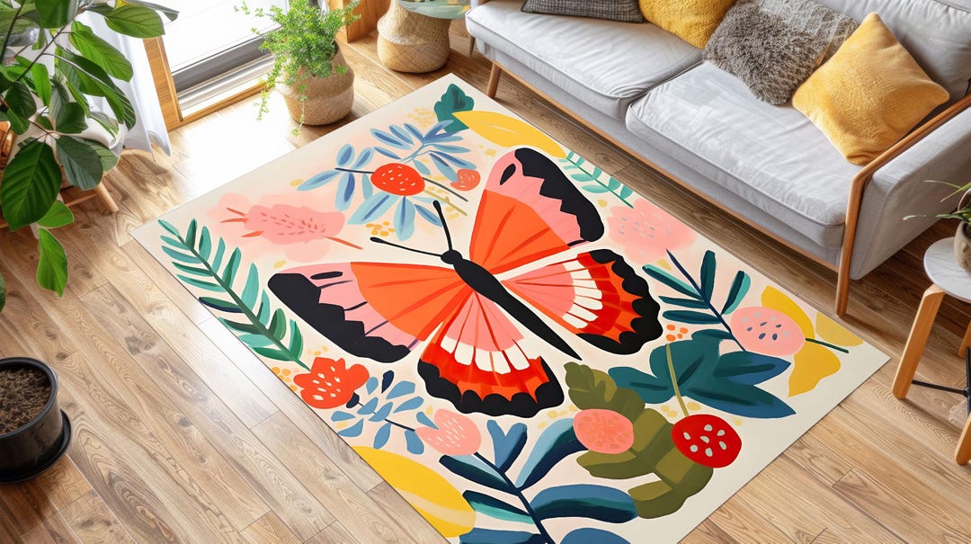 Butterfly Native Rug Henri Matisse Butterfly Bright Rug, Leaves Fronds & Floral Rug, Home ...