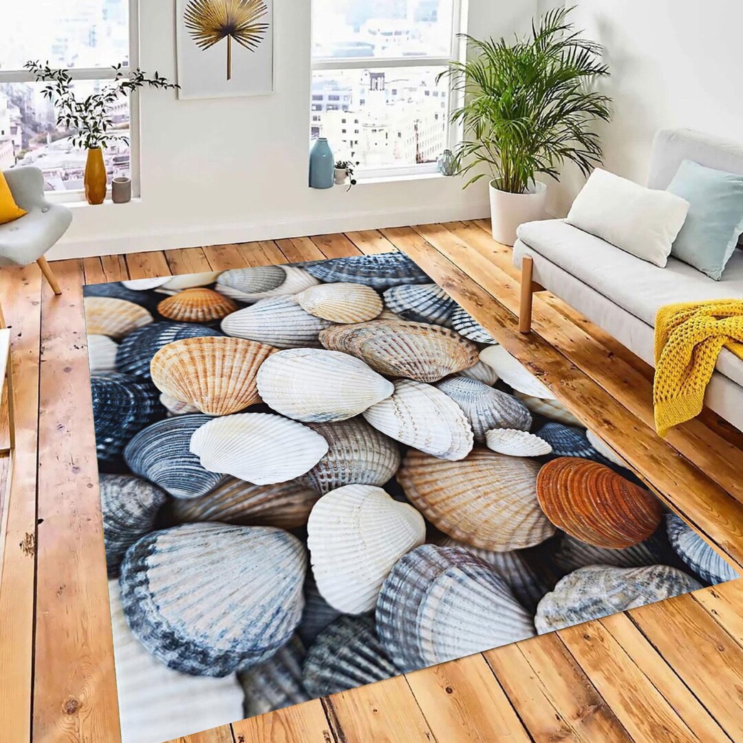 Sea Shell Patern Rug Seashell Pattern Bamboo Rug: Coastal Decor - Etsy
