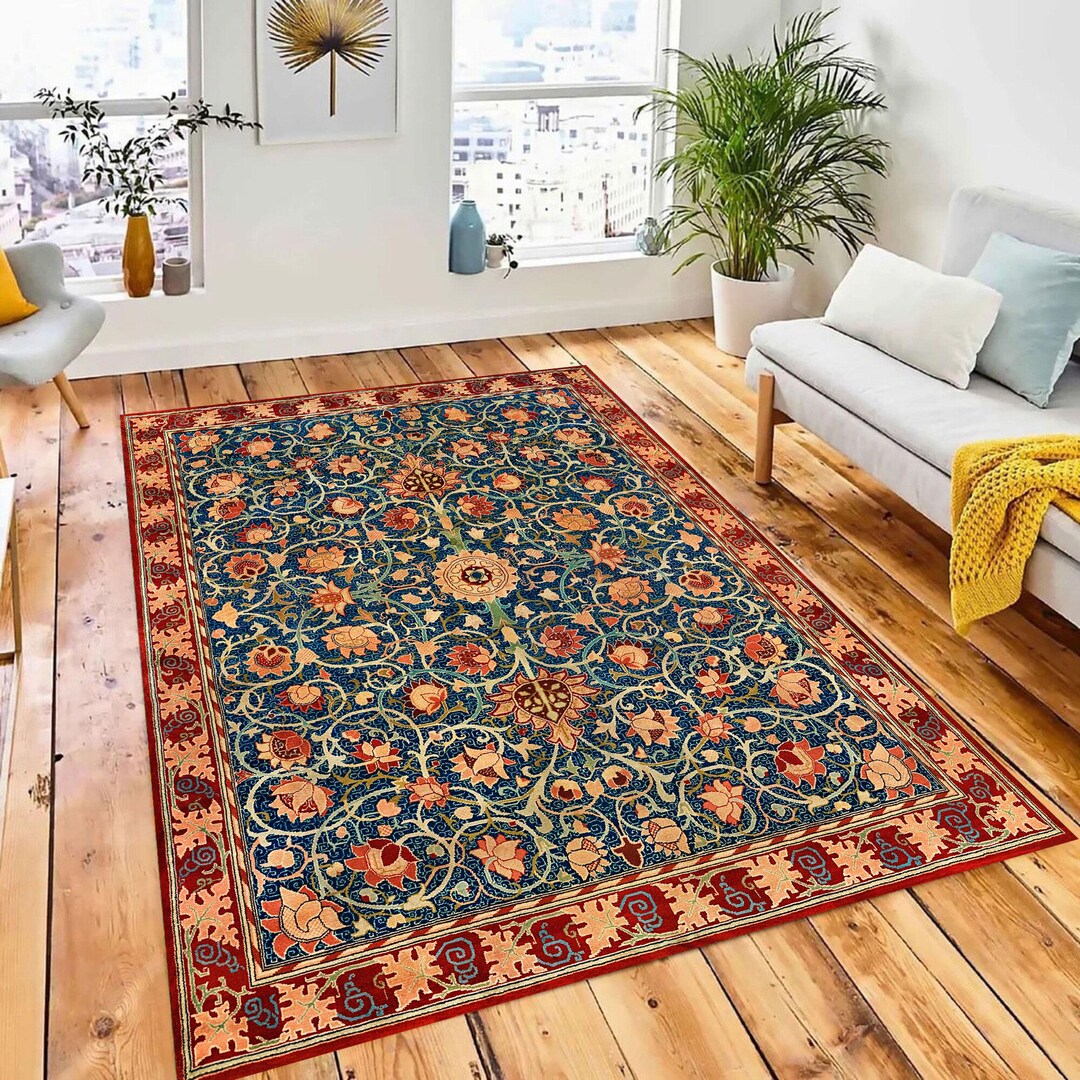 Maroon Patterned Rug Floral Patterned Rug Maroon Navy Blue, Washable Non-slip Bamboo Rug ...