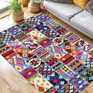 Geometric Pattern Rugs - Authentic Colorful Bamboo Rugs with Soft Texture for Home Decor And Motif Accent,Machine Washable Rugs