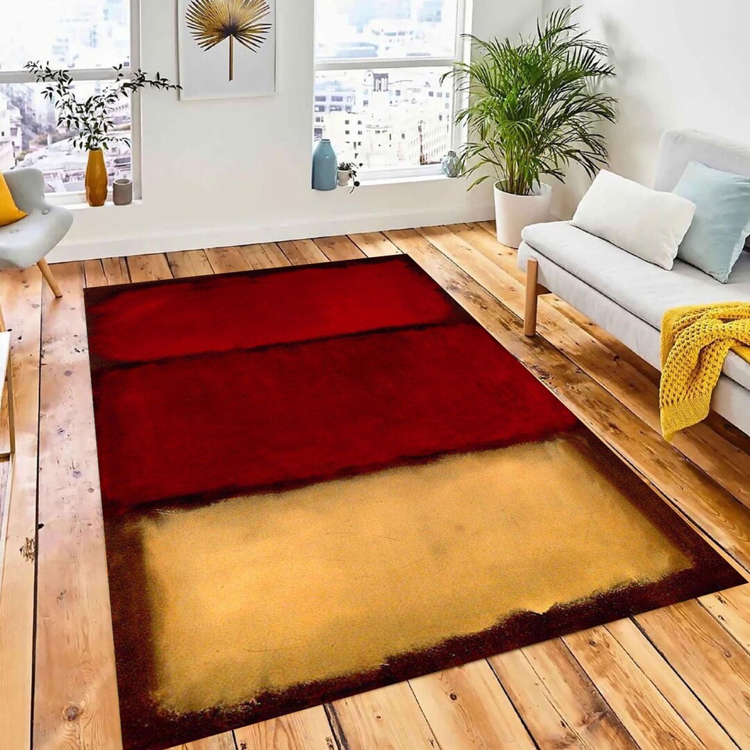 Abstract Rothko Inspired Rug, Red Beige Color Block Area Rug ...
