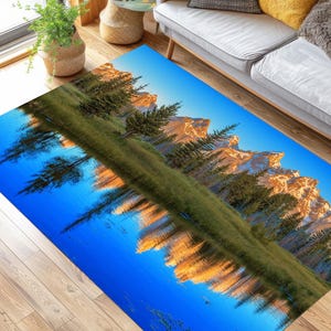 Grand Teton Nationalpark Teppich 3D Digital Gedrucktes Landschaftsdesign, rutschfester & maschinenwaschbarer Teppich für Wohnzimmer und Büro