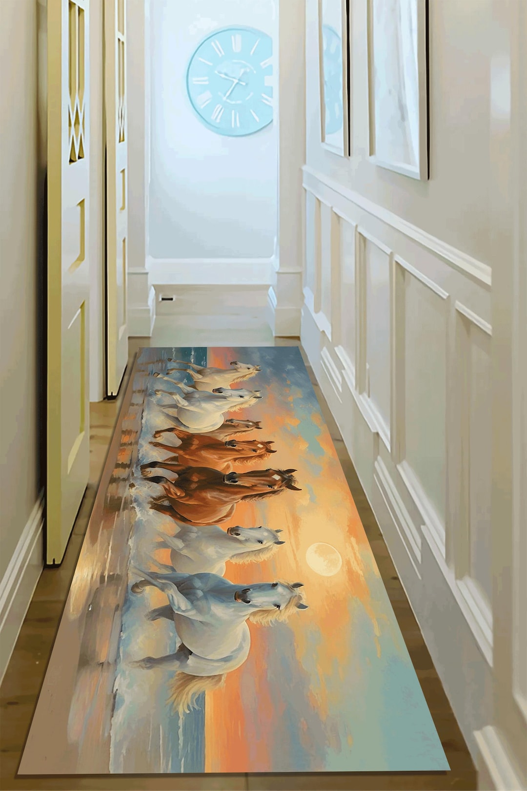 Running Horses Bamboo Rug - Modern Animal Decor Runner - Etsy