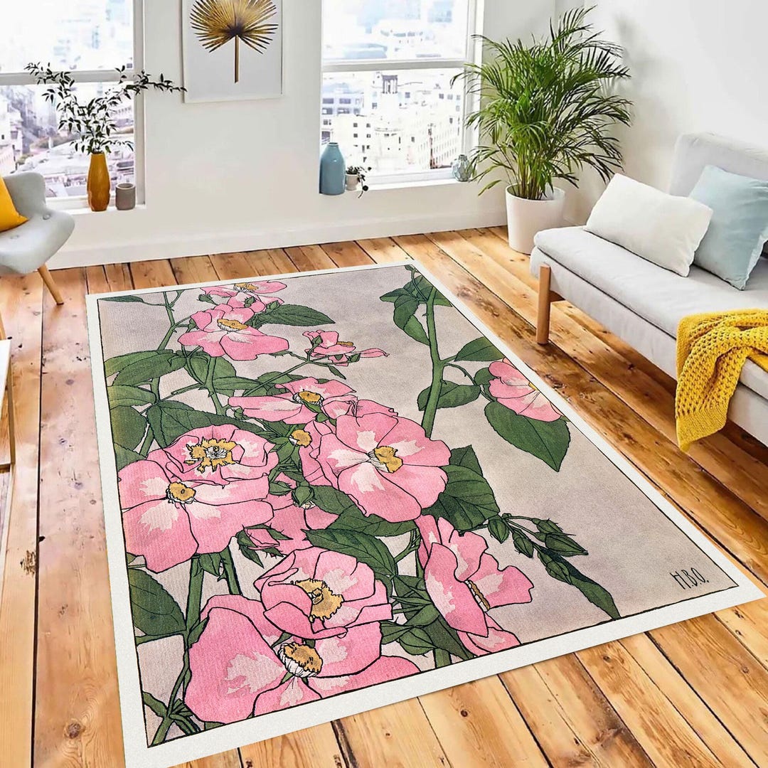 Elegant Rose and Colorful Flower Design Rug,pink Wild Rose Print Area ...