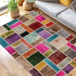 Colorful Checkered Bamboo Rug – Classic Modern Decorative Area Rug, Personalized Patterned Home Decor, Unique Mother&#39;s Day Gift,Non-Slip Rug