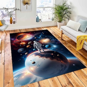 Alfombra de galaxia, alfombra para habitación infantil, planeta espacial de dibujos animados, alfombra de astronauta, alfombra para guardería, alfombra científica, alfombra solar, alfombra de juegos, regalo para niños, alfombra fantástica