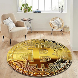 Bitcoin Round Rug,Bitcoin Rug,Non-Slip Decorative Office Carpet,Cool Office Decor,Crypto Kung House Rug,Living Room Rug,Gift Rug,Bamboo Rug