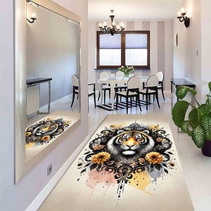 Lion Print Rug, Area Rug, Housewarming Gift, Custom Gift, Luxury Gift Rug, Soft & Thin Rug, Washable Rug,3D Drawing Lion,Runner Rug
