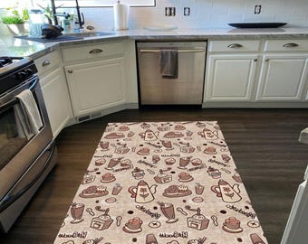 Alfombra de cocina con estampado de café: antideslizante, lavable a máquina
