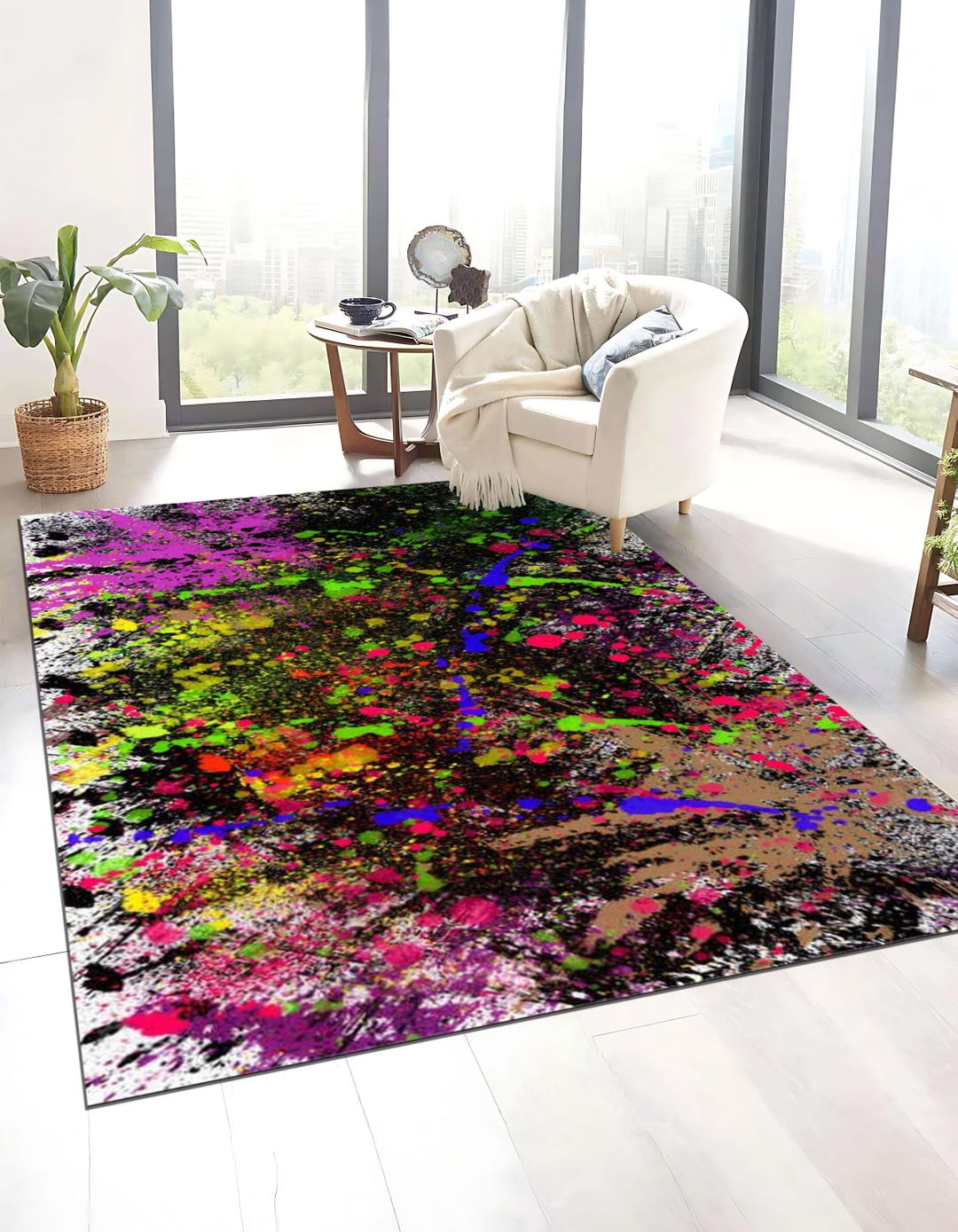 Abstract Art Area Rug: Modern Colorful Splatter, Non-slip Bamboo, - Etsy