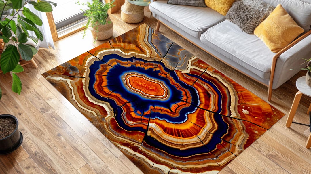 Abstract Colorful Tree Ring Rug, Geode Style Wood Grain Print Rug - Etsy