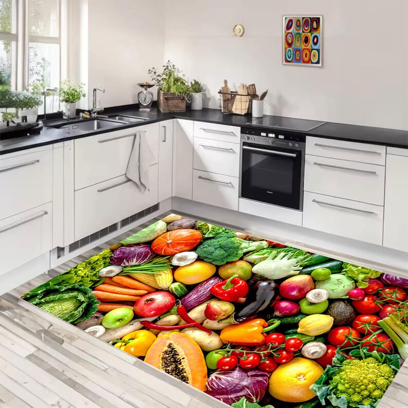 Fresh Fruit Vegetables Pattern Rug,kitchen Decor,fruit Restourant Art ...