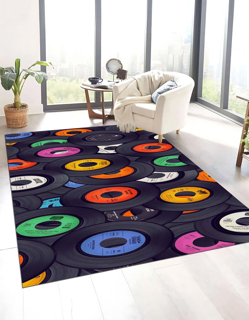 Circle Music Rug Retro Vinyl Record Patterned Rug - Music Room Decor - Etsy