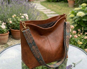 Bolso de hombro de piel sintética para mujer, bolso tote de gran capacidad con cremallera, bolso elegante para el trabajo, bolso minimalista para el día a día, marrón y negro.