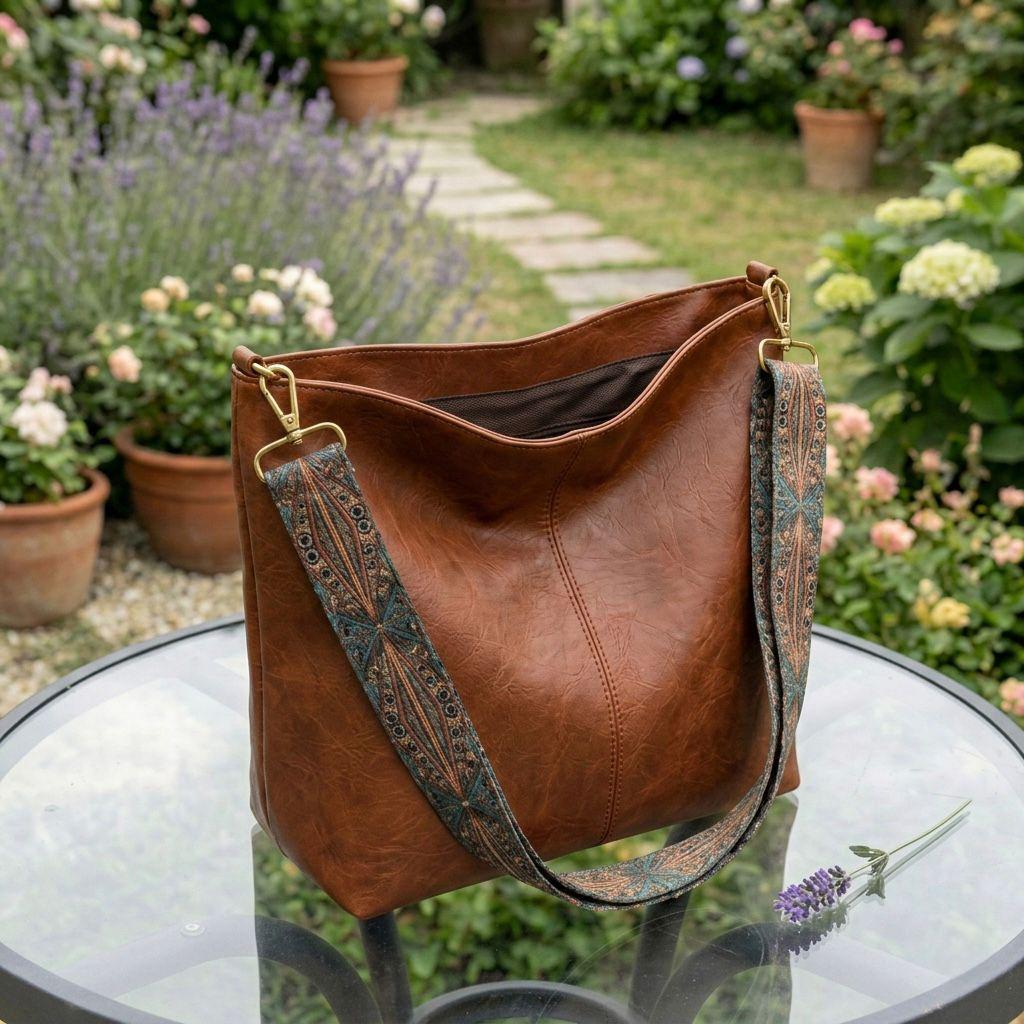 PU Leather Shoulder Bag for Women, Large Capacity Tote Purse with Zipper, Elegant Work Handbag, Minimalist Commuter Bag Brown Black Trip