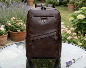 Laptoprugzak voor heren 15,6 inch, leren laptoprugzak heren, veganistische leren rugzak heren, reisrugzak heren, universiteitsrugzak