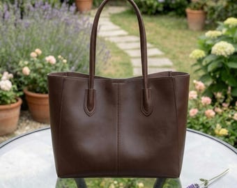 Bolso tote marrón vintage para mujer, bolso de trabajo grande de piel sintética, bolso de hombro para portátil, bolso de oficina minimalista, bolso de compras coreano de regalo