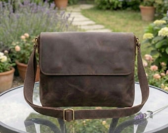 Bolso de hombro de piel auténtica para hombre, bandolera vintage de piel de vacuno, bandolera de viaje de moda, bolso de trabajo con bolsillo para iPad, regalo para marido.